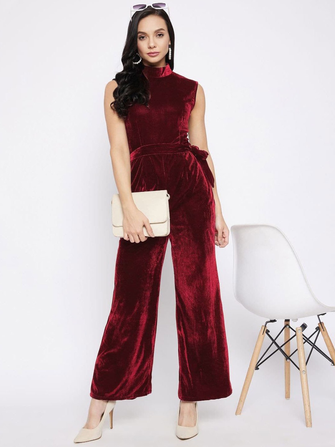 

Uptownie Stretchable Velvet Jumpsuit, Maroon