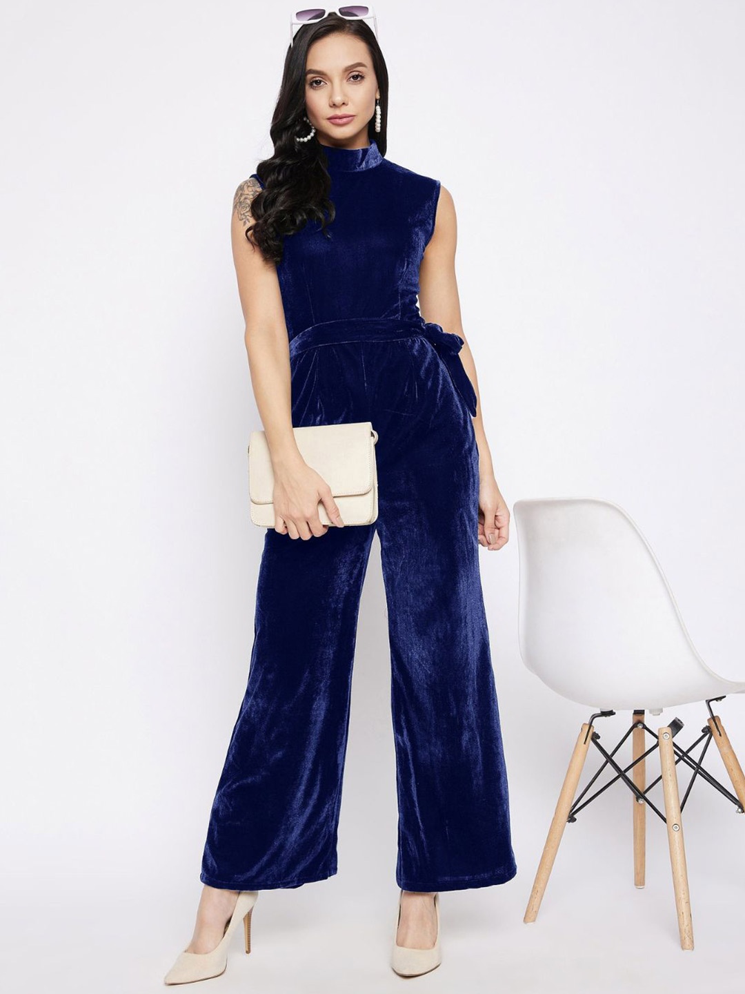 

Uptownie Stretchable Velvet Jumpsuit, Navy blue