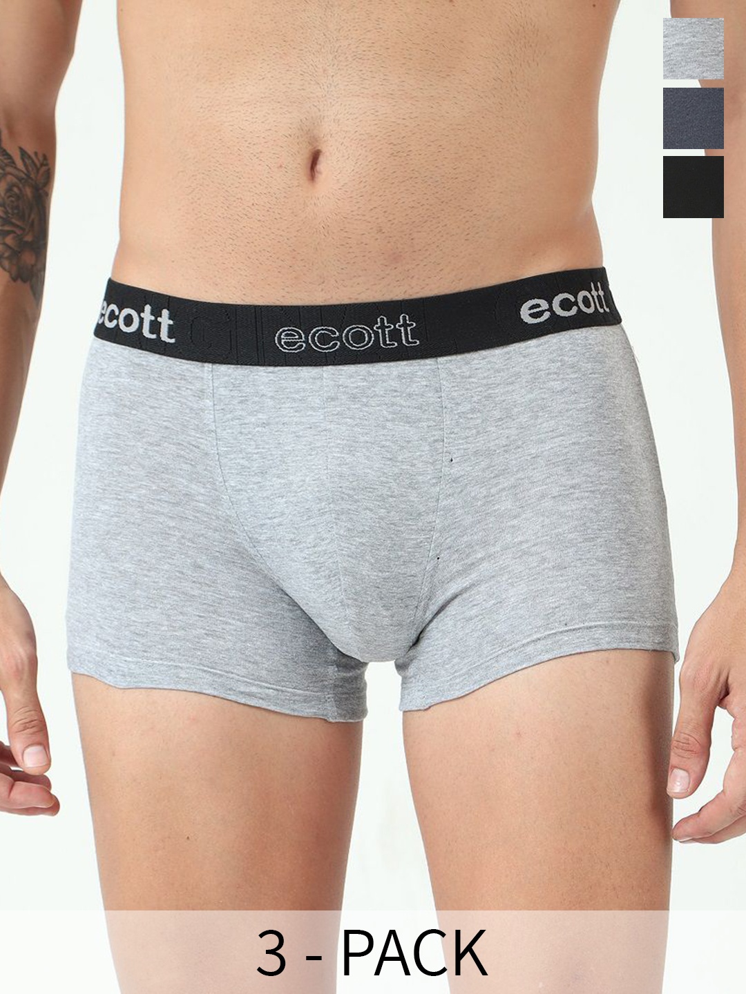 

ecott Pack Of 3 Cotton Breathibility Trunk ECT#1UFBXR_3_S, Grey
