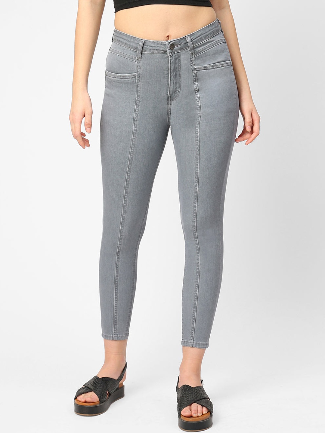 

Kraus Jeans Women Super Skinny Fit Clean Look High-Rise Stretchable Jeans, Grey