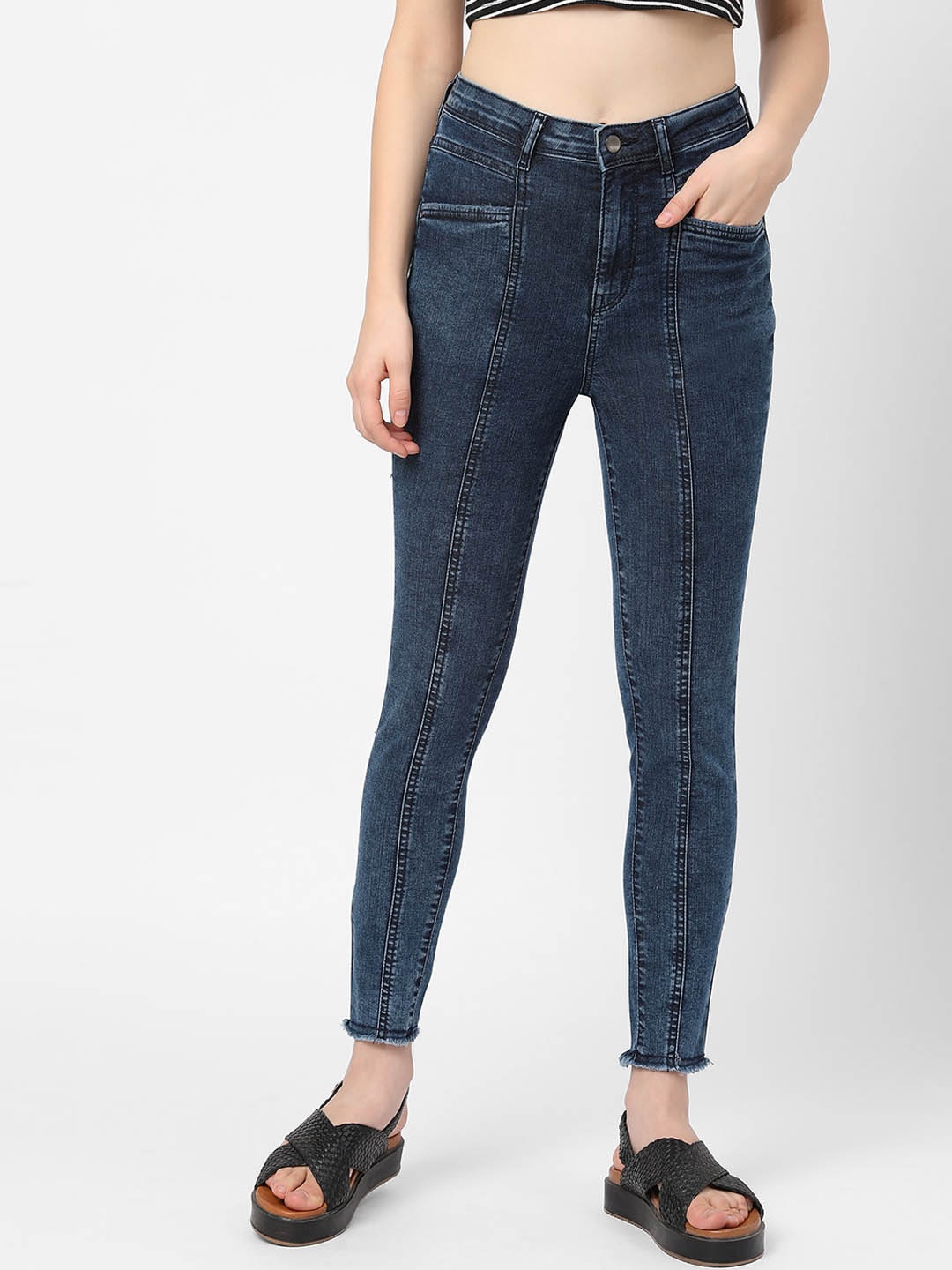 

Kraus Jeans Women Clean Look Super Skinny Fit High-Rise Stretchable Jeans, Blue