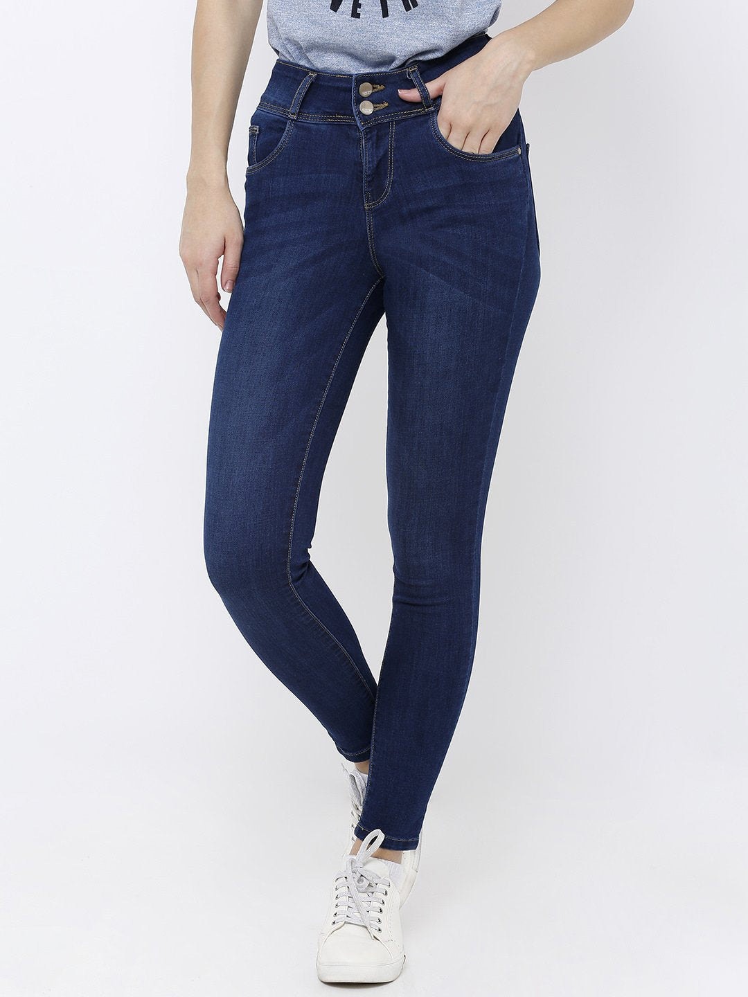 

Kraus Jeans Women Skinny Fit High-Rise Light Fade Stretchable Jeans, Blue