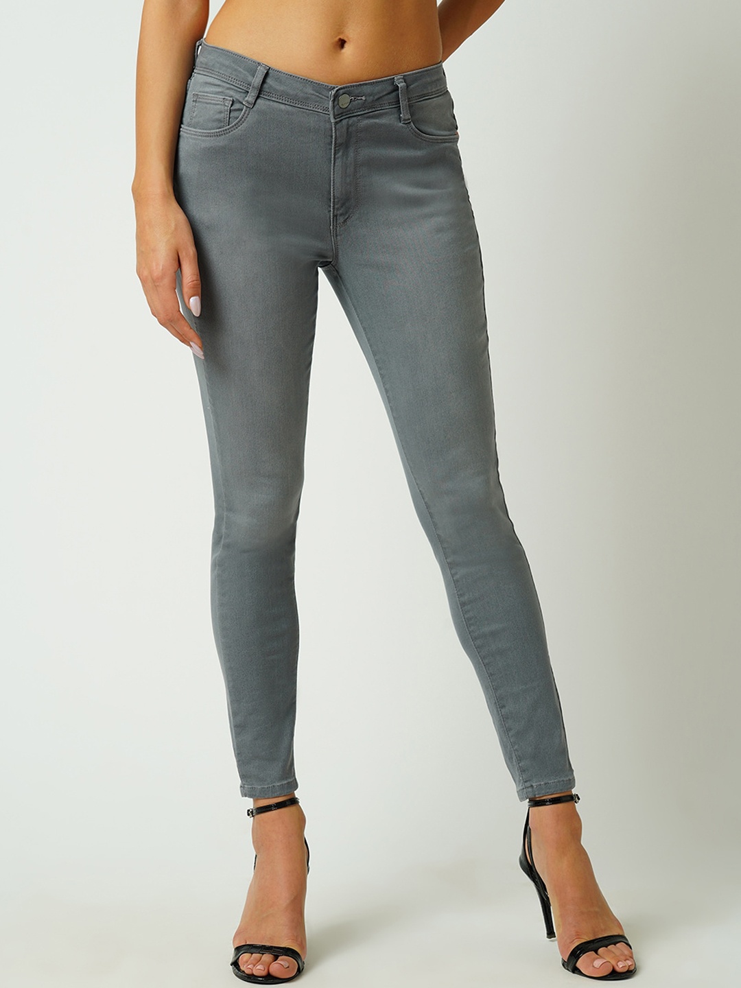 

Kraus Jeans Women Skinny Fit Clean Look High-Rise Light Fade Stretchable Jeans, Grey