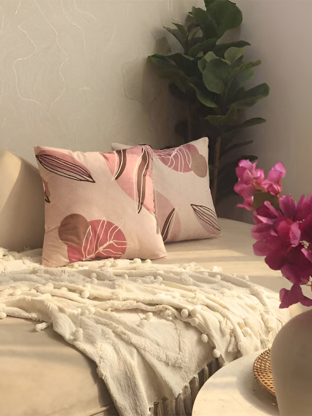 

BELLA TRUE Pink & Brown 2 Pieces Abstract Square Cushion Covers