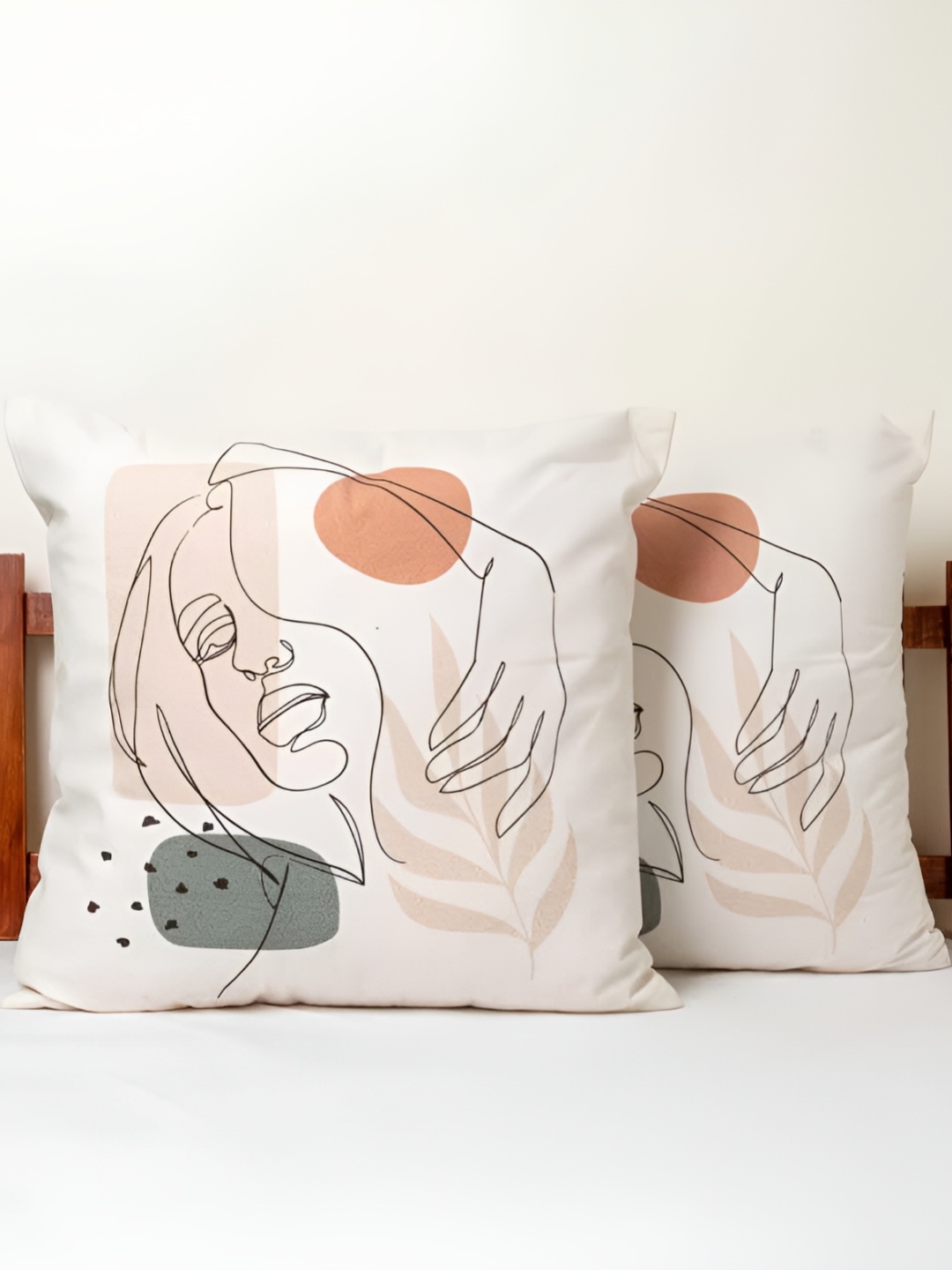 

BELLA TRUE Off White & Green 2 Pieces Abstract Square Cushion Covers