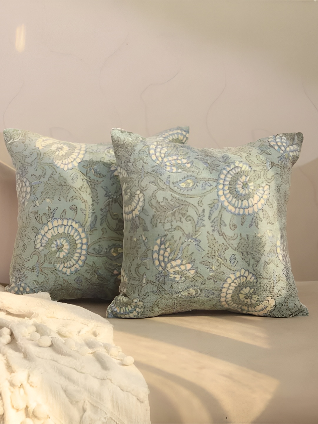 

BELLA TRUE Green & Cream-Coloured 2 Pieces Ethnic Motifs Square Cushion Covers