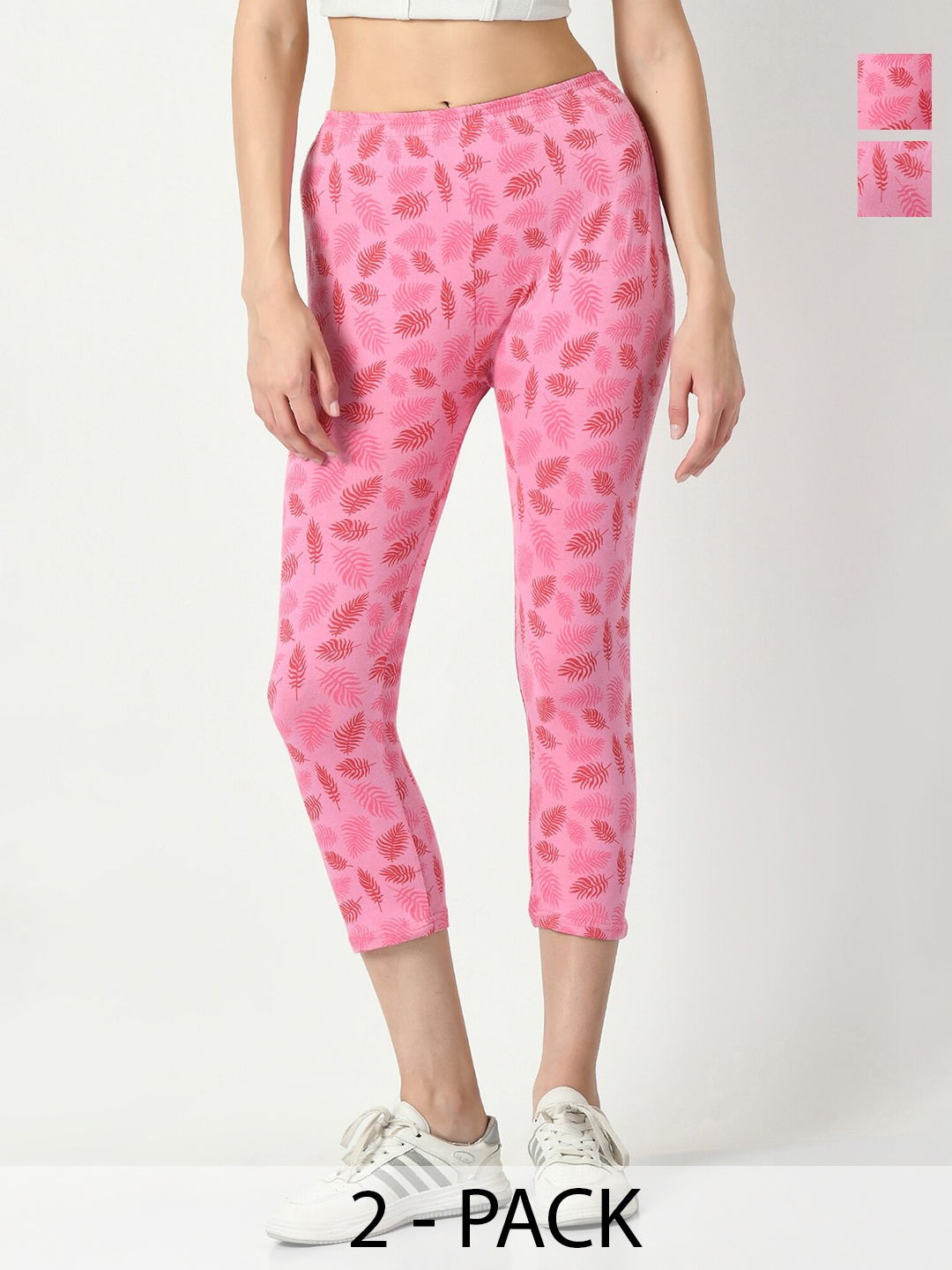 

BAESD Pack of 2 Printed Slim Fit Capris, Pink