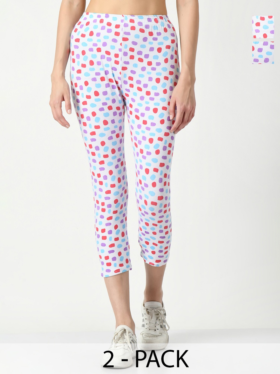 

BAESD Women Pack Of 2 Printed High Rise Slim Fit Cotton Capris, White