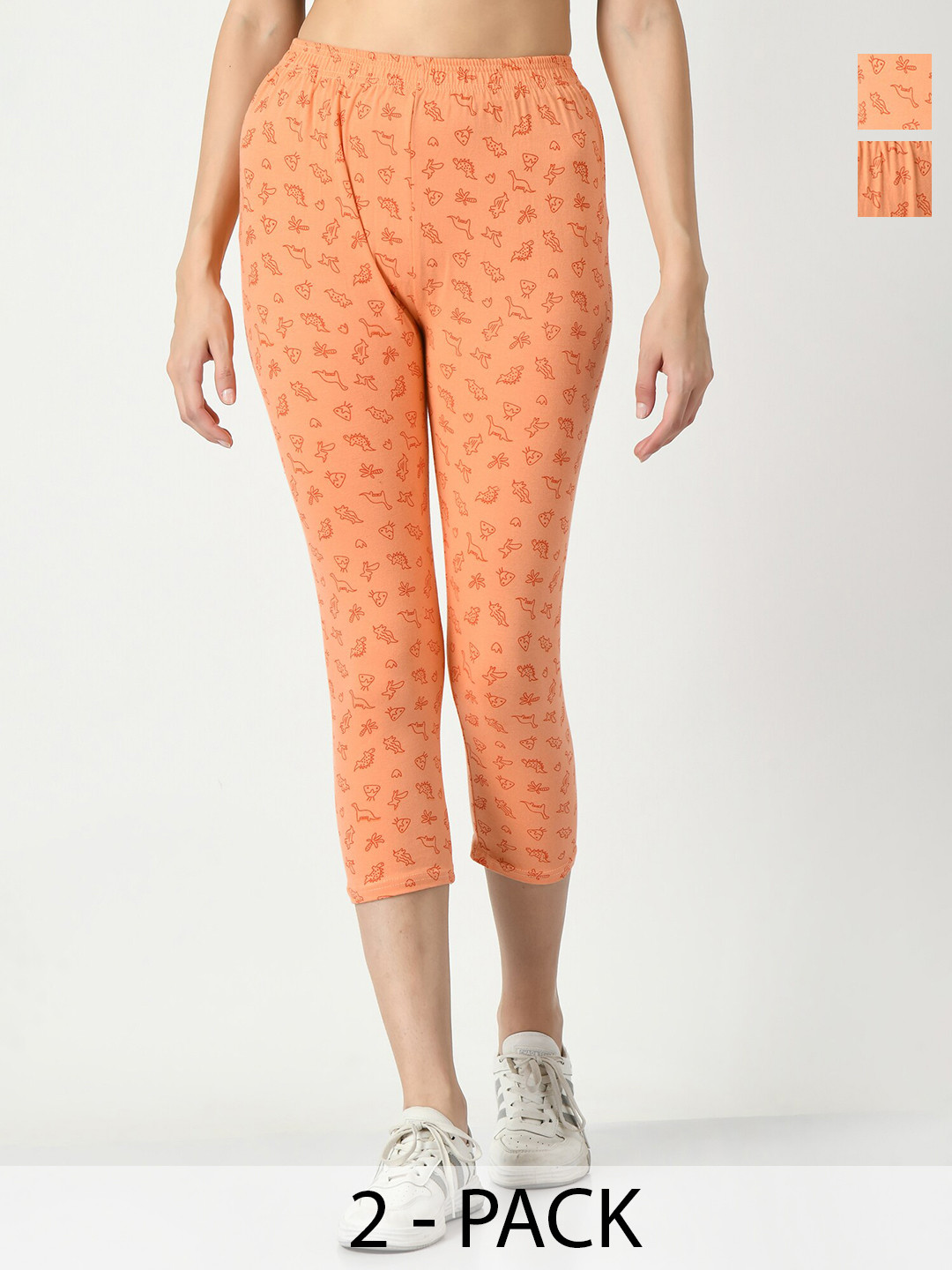 

BAESD Women Pack Of 2 High-Rise Slim Fit Printed Capris, Peach