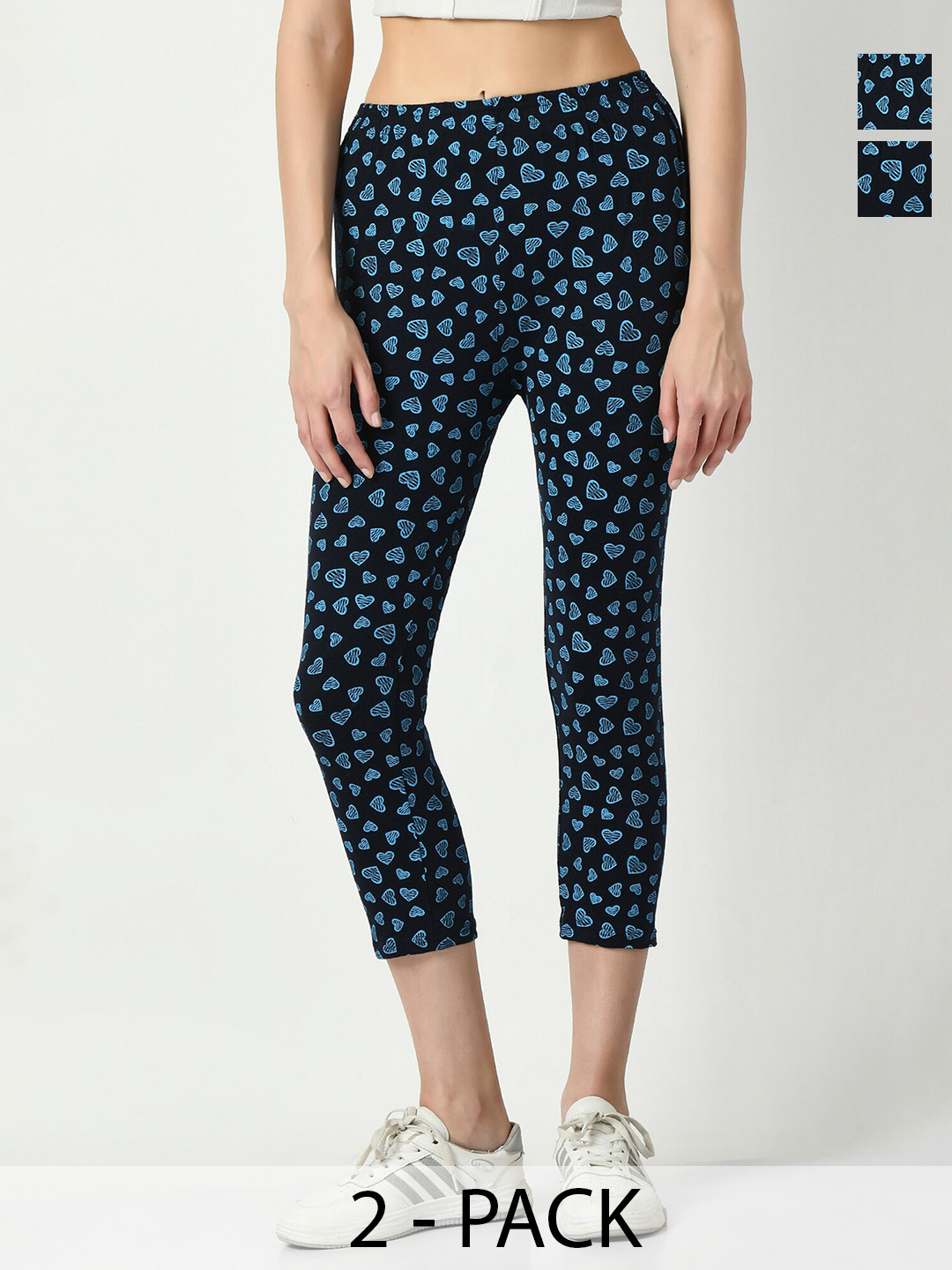 

BAESD Women Pack Of 2 Printed High Rise Slim Fit Cotton Capris, Navy blue