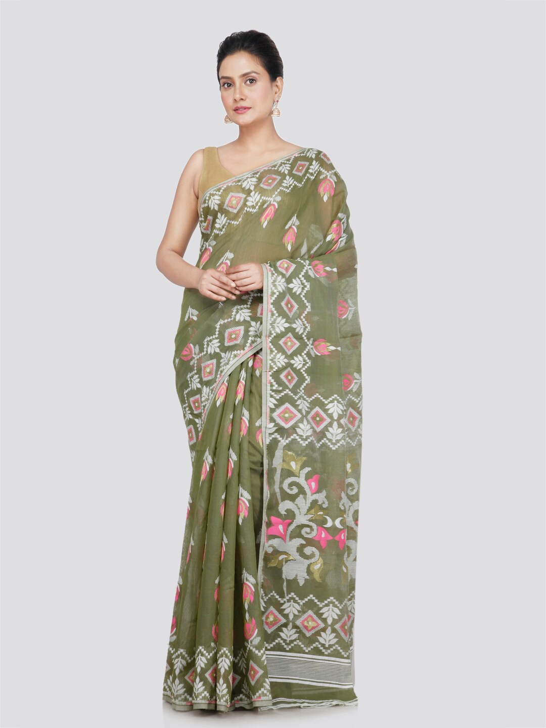 

PinkLoom Woven Design Pure Cotton Saree, Green