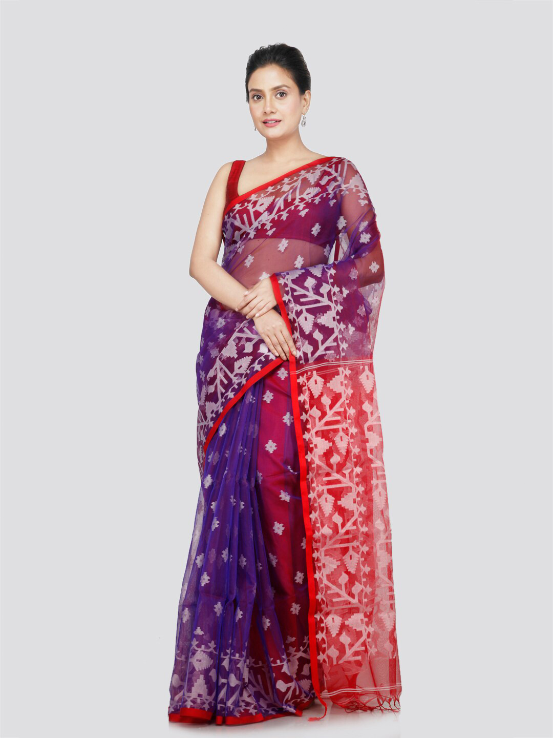 

PinkLoom Ethnic Motifs Woven Design Jamdani Saree, Purple