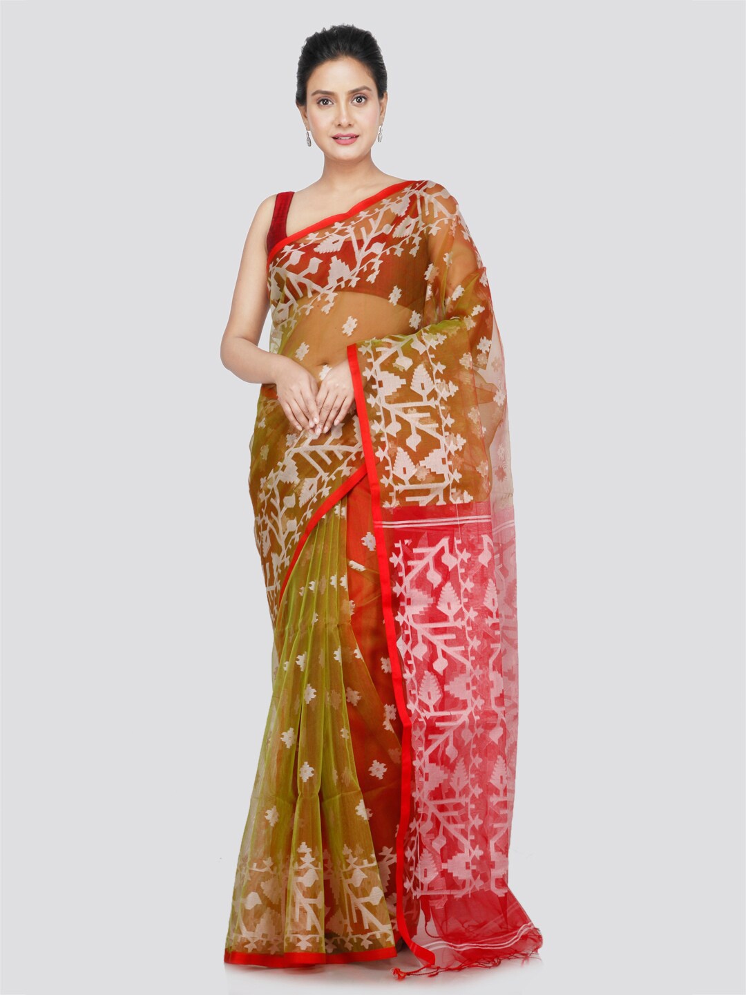 

PinkLoom Woven Design Zari Jamdani Saree, Green