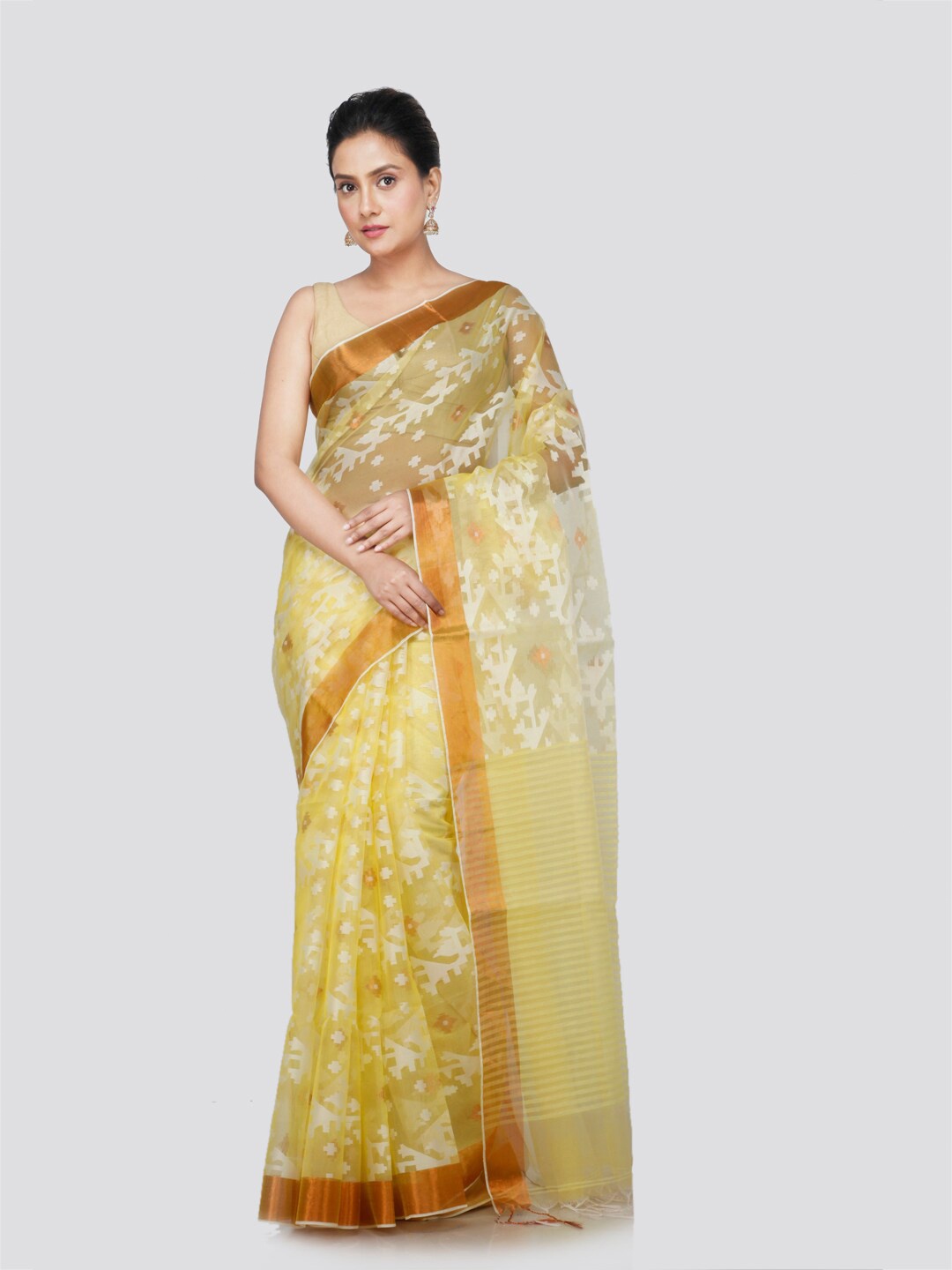 

PinkLoom Ethnic Motifs Woven Design Zari Jamdani Saree, Yellow