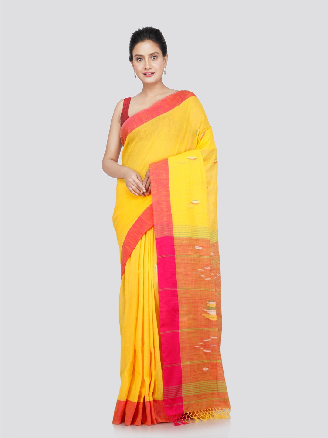 

PinkLoom Ethnic Motifs Woven Design Pure Cotton Saree, Yellow