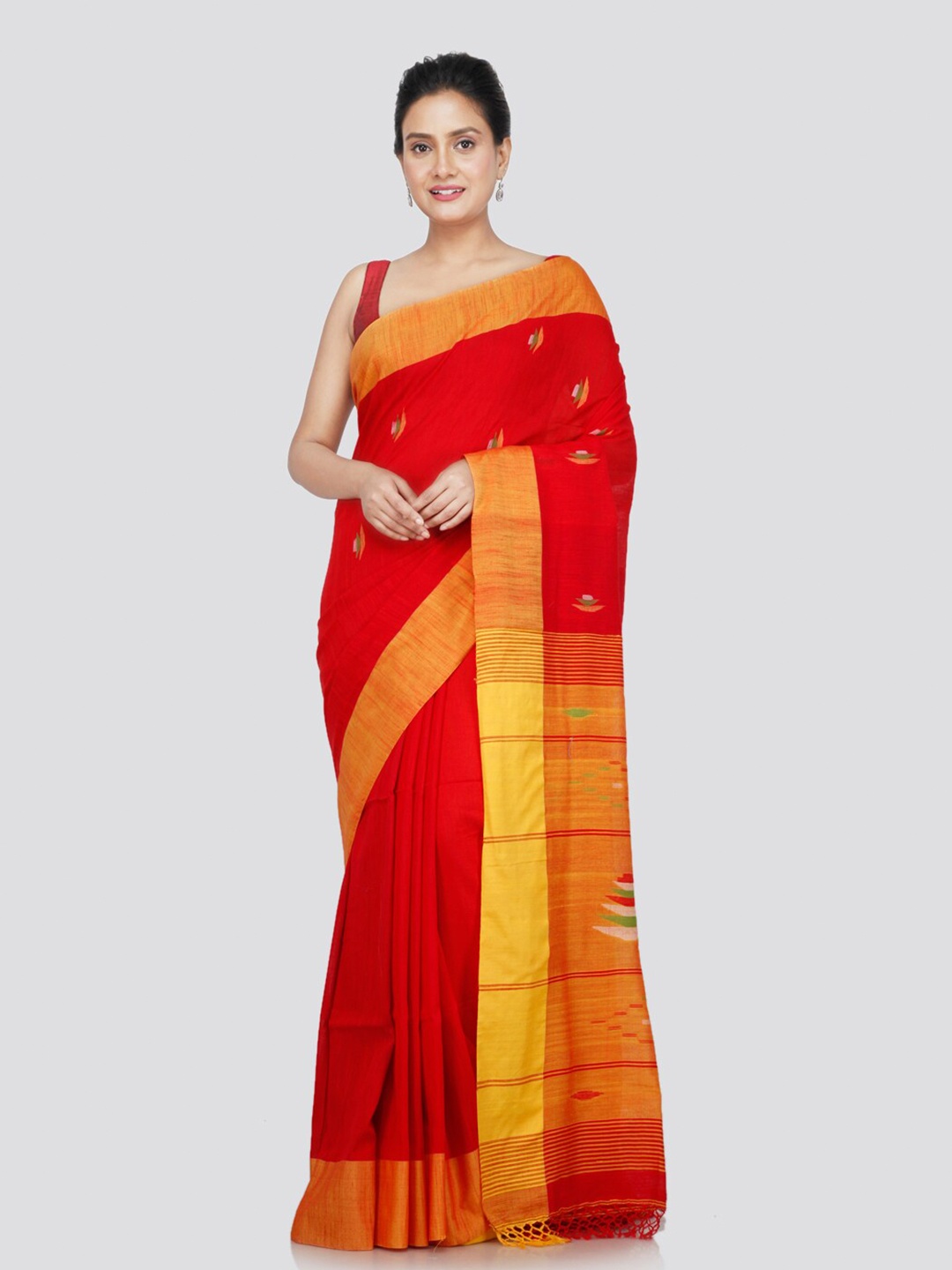 

PinkLoom Ethnic Motifs Woven Design Pure Cotton Saree, Red