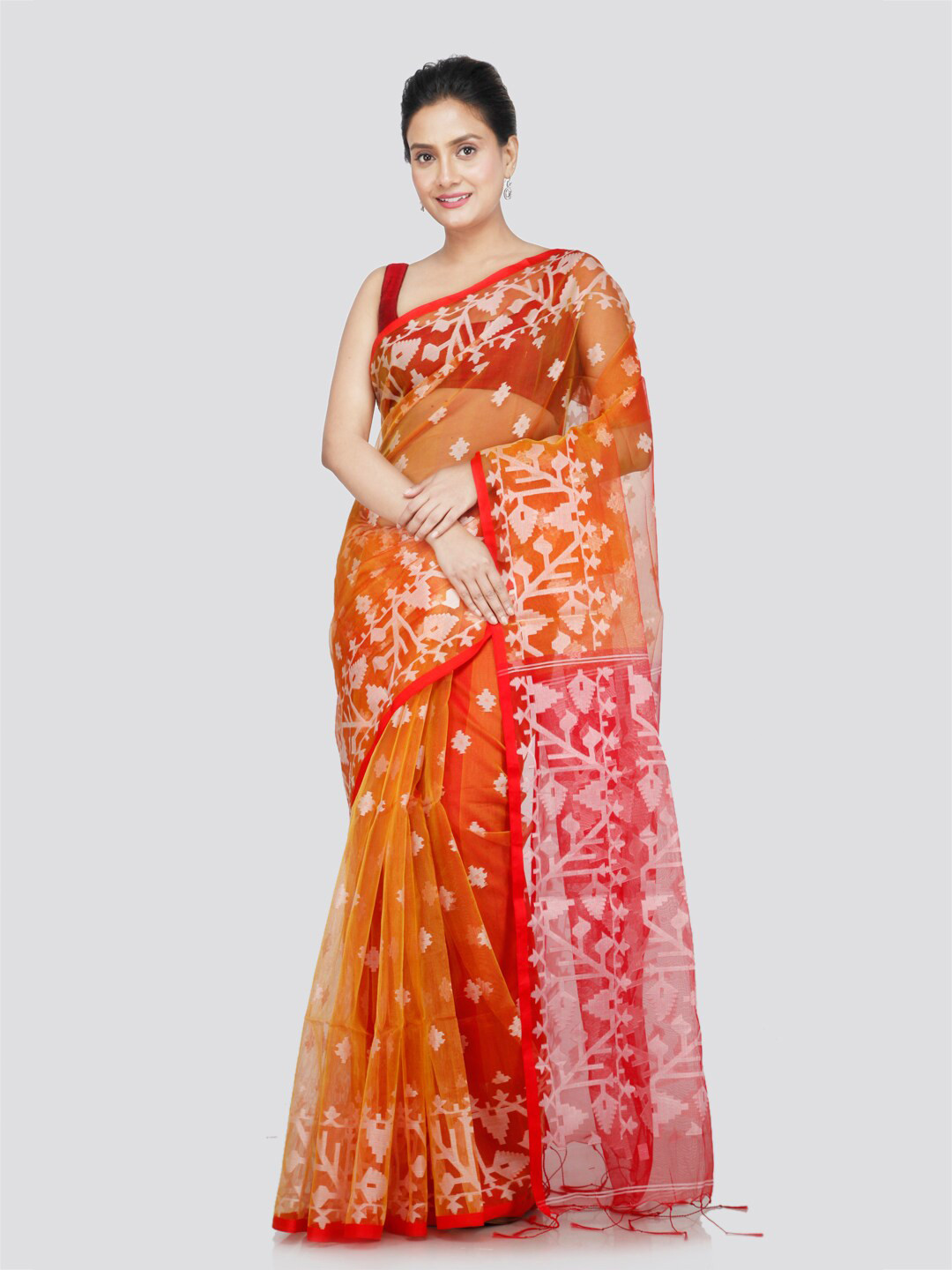 

PinkLoom Woven Design Jamdani Saree, Orange