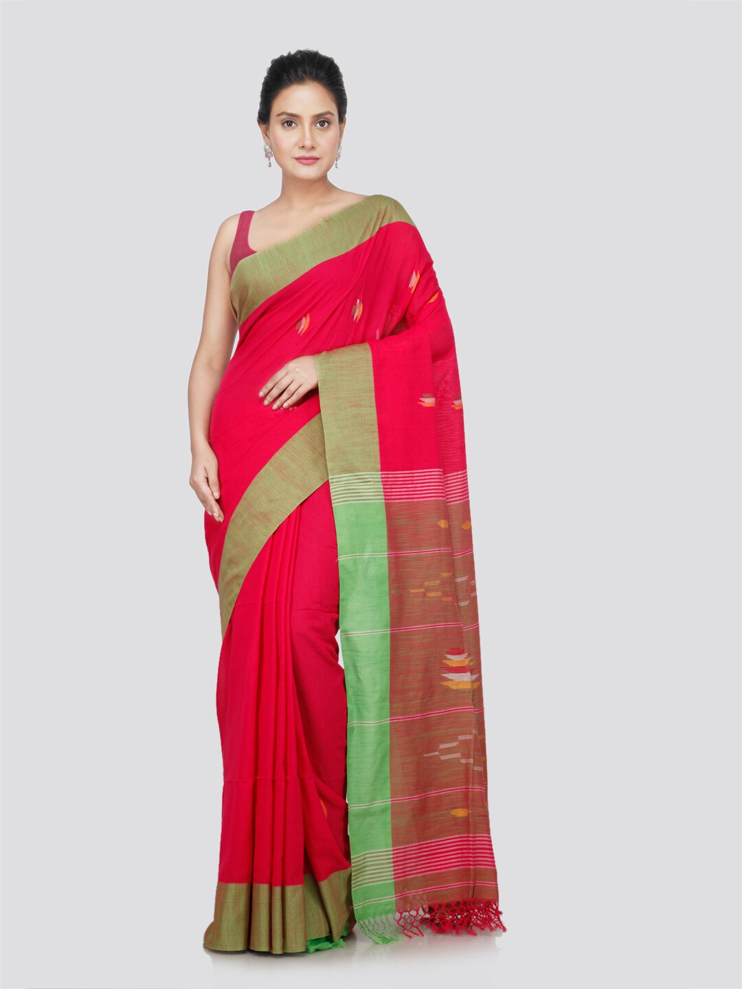 

PinkLoom Woven Design Pure Cotton Saree, Red
