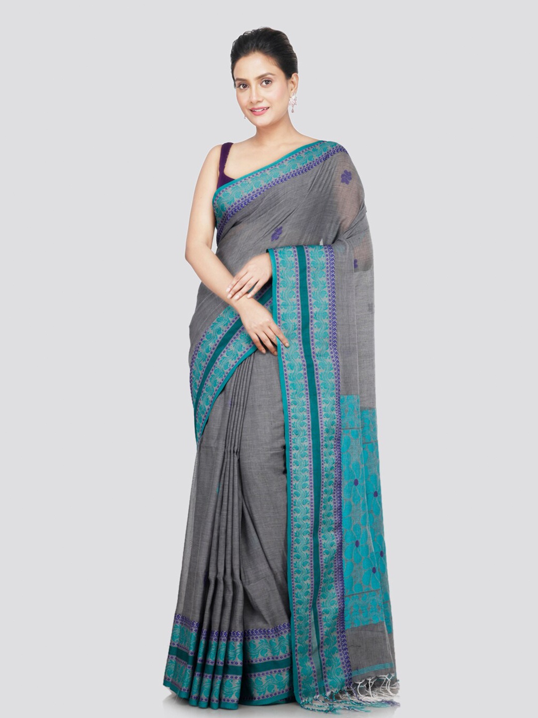 

PinkLoom Woven Design Pure Cotton Saree, Grey