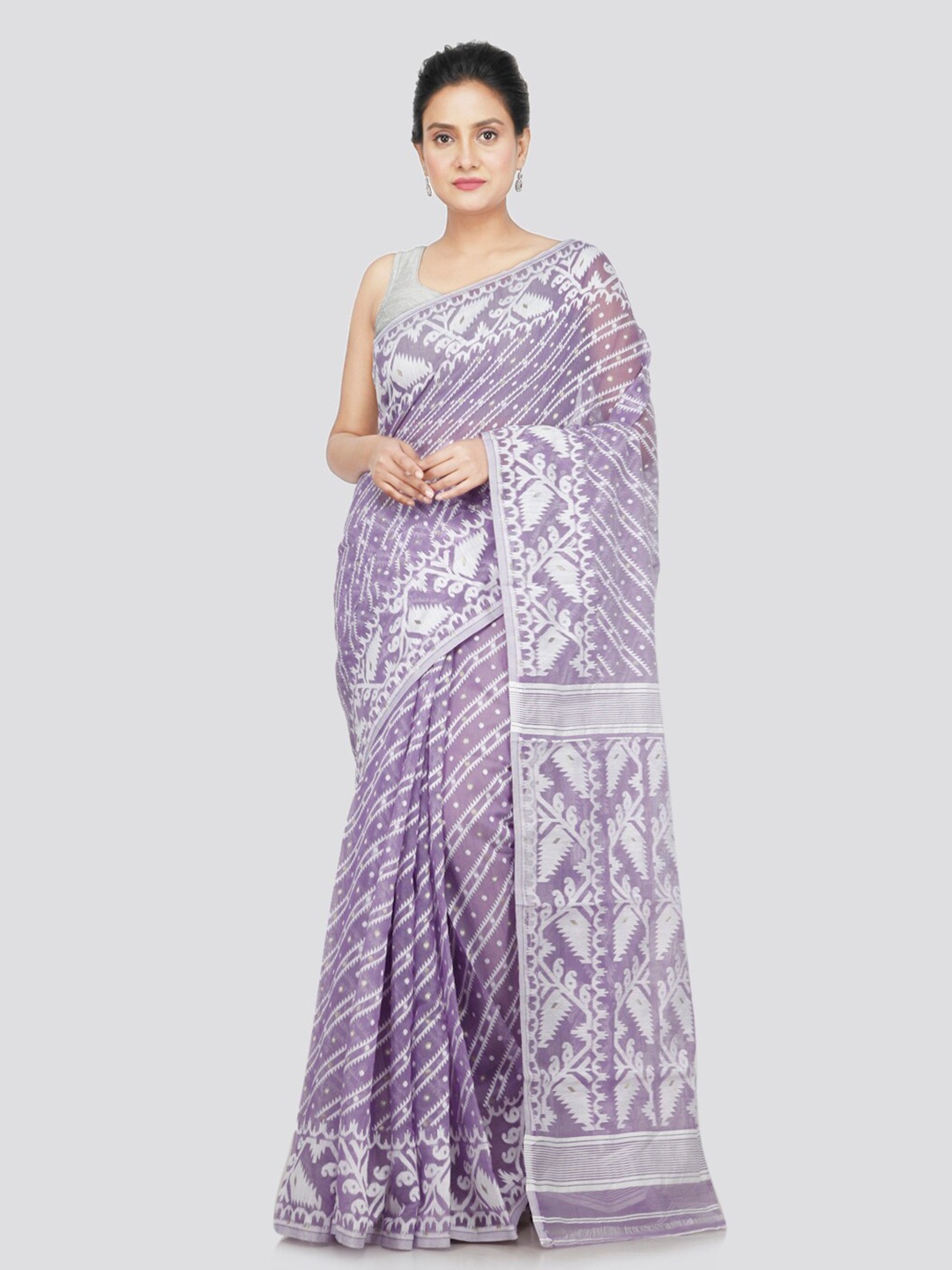 

PinkLoom Ethnic Motif Woven Design Pure Cotton Jamdani Saree, Violet