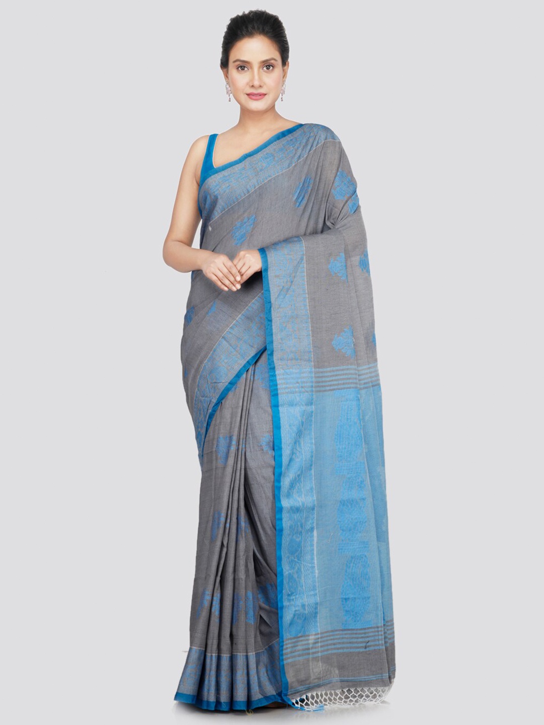 

PinkLoom Ethnic Motifs Woven Design Pure Cotton Saree, Grey