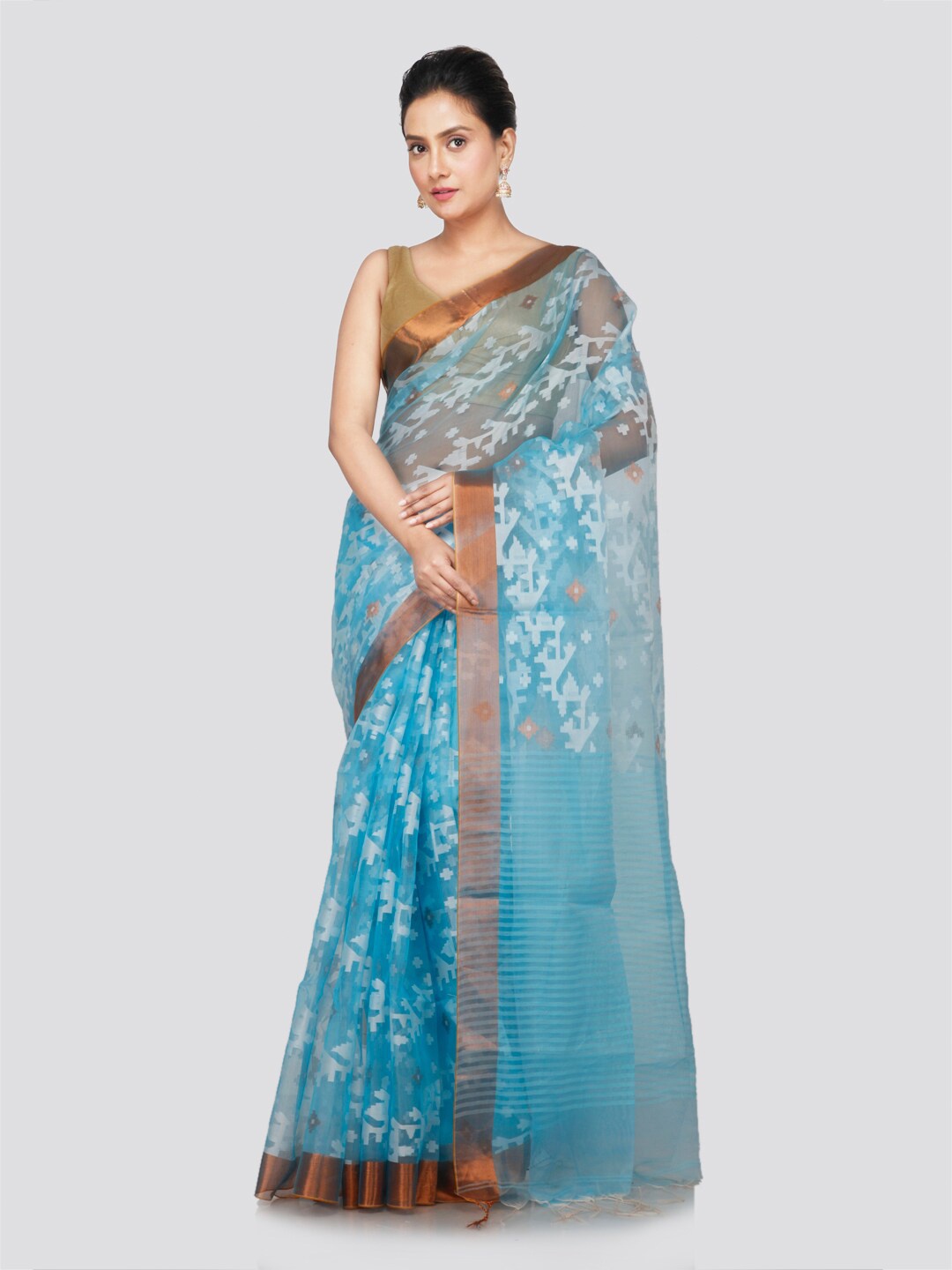 

PinkLoom Woven Design Zari Jamdani Saree, Turquoise blue