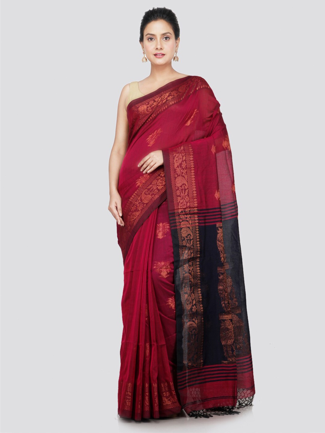 

PinkLoom Ethnic Motifs Woven Design Zari Pure Cotton Saree, Maroon