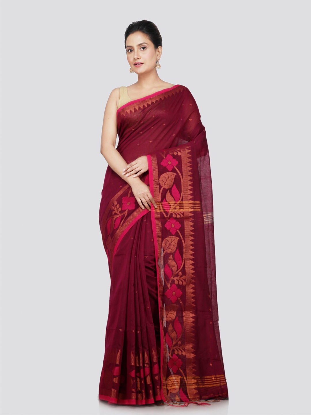 

PinkLoom Ethnic Motifs Woven Design Zari Pure Cotton Saree, Maroon