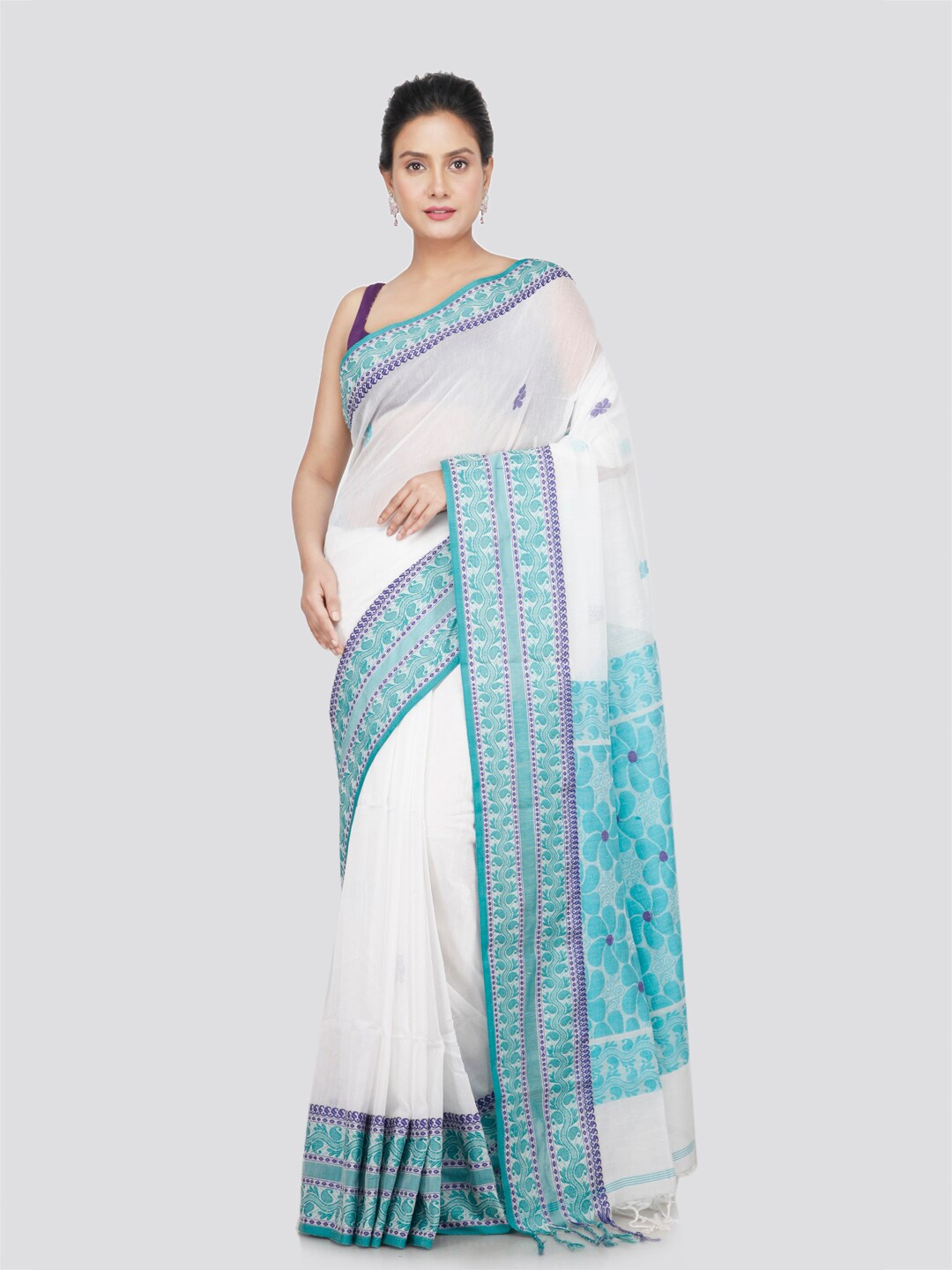 

PinkLoom Ethnic Motifs Woven Design Pure Cotton Saree, White