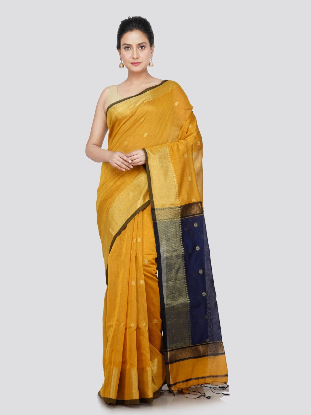 

PinkLoom Ethnic Motifs Woven Design Zari Saree, Yellow