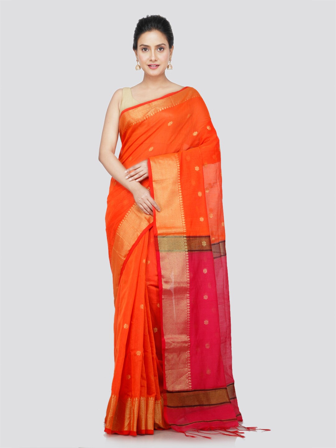 

PinkLoom Floral Woven Design Zari Saree, Orange