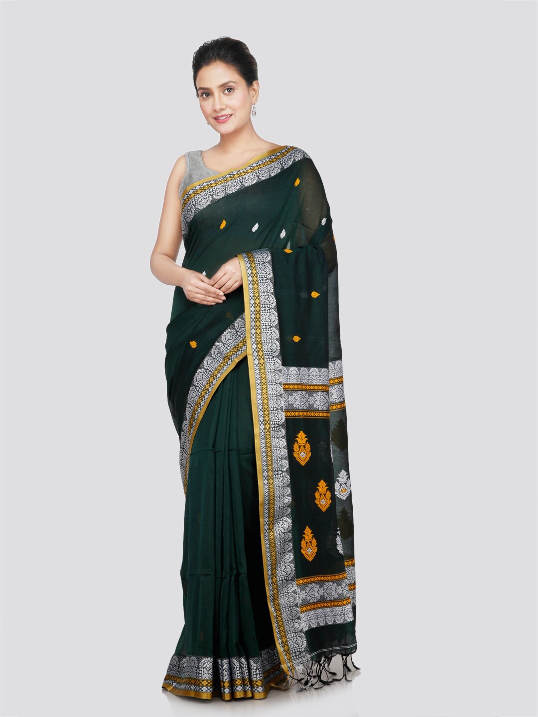 

PinkLoom Ethnic Motifs Pure Cotton Saree, Green