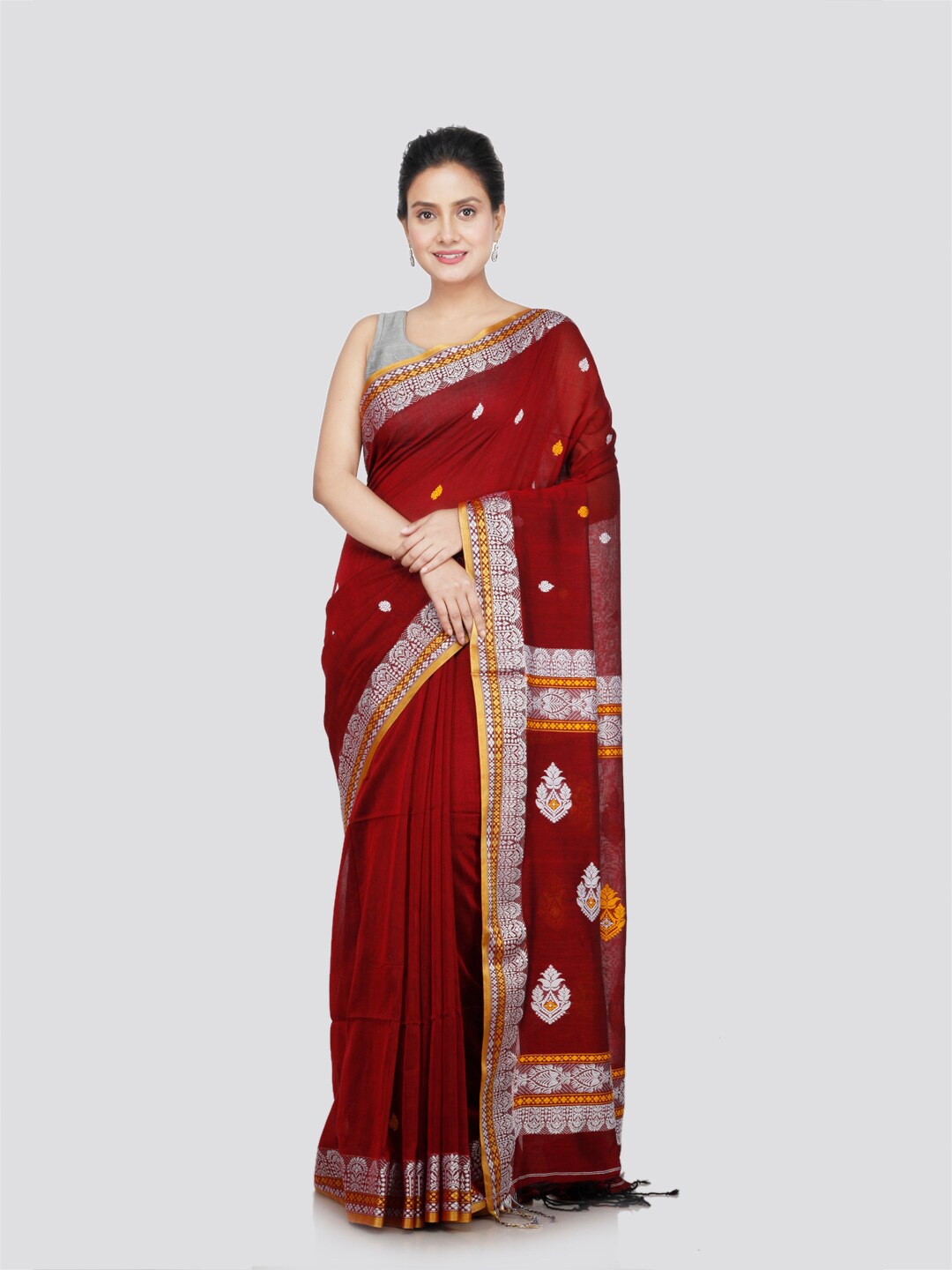 

PinkLoom Woven Design Zari Pure Cotton Saree, Maroon