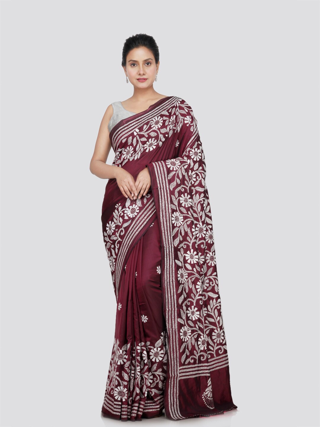 

PinkLoom Ethnic Motifs Kantha Work Saree, Maroon