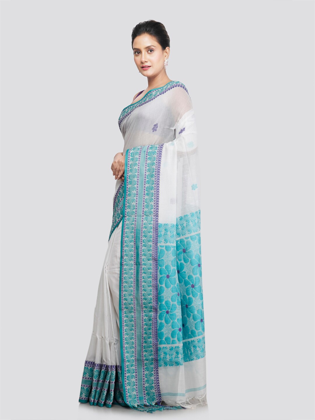 

PinkLoom Woven Design Pure Cotton Jamdani Saree, Violet