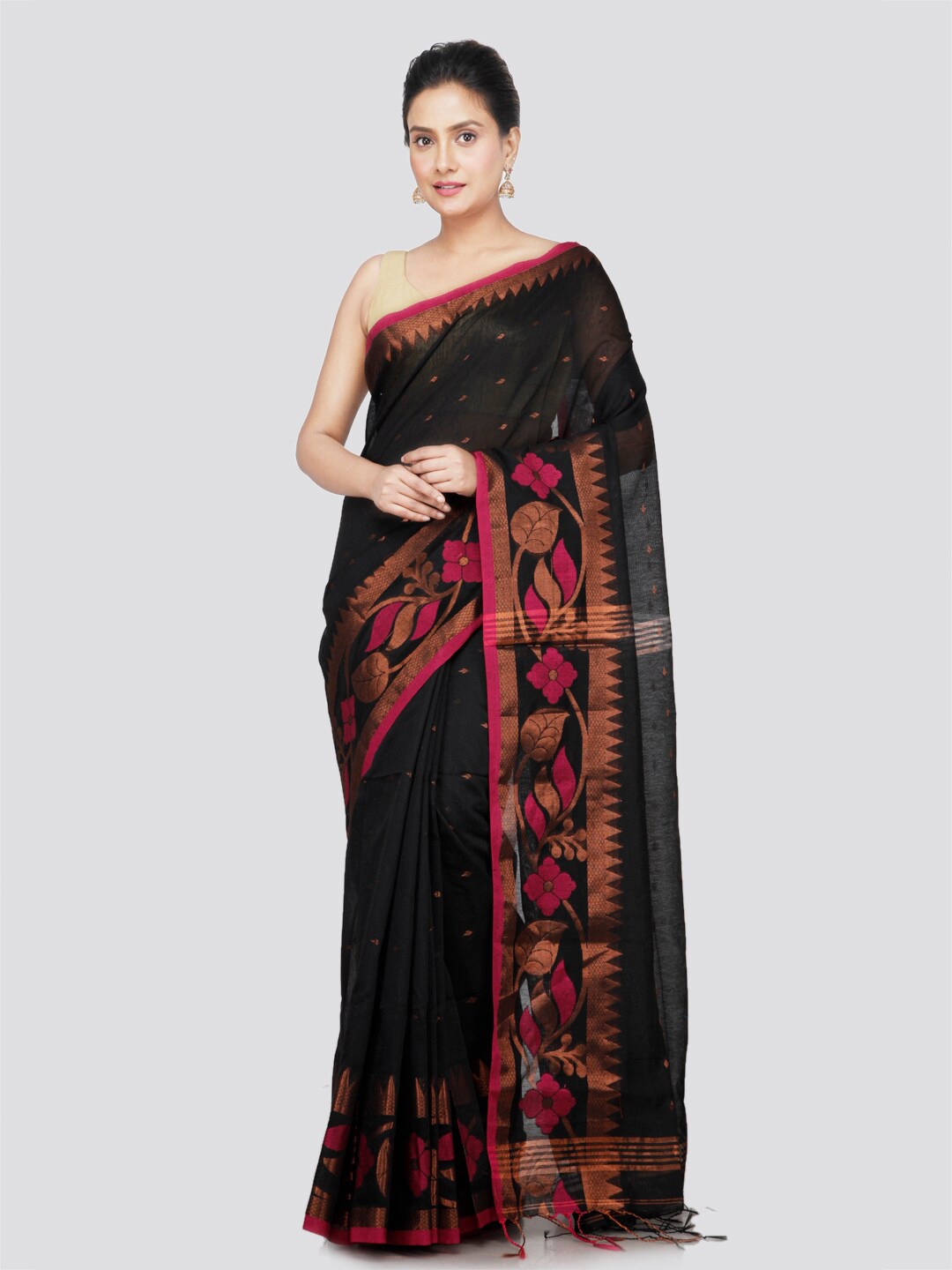

PinkLoom Ethnic Motifs Pure Cotton Saree, Black