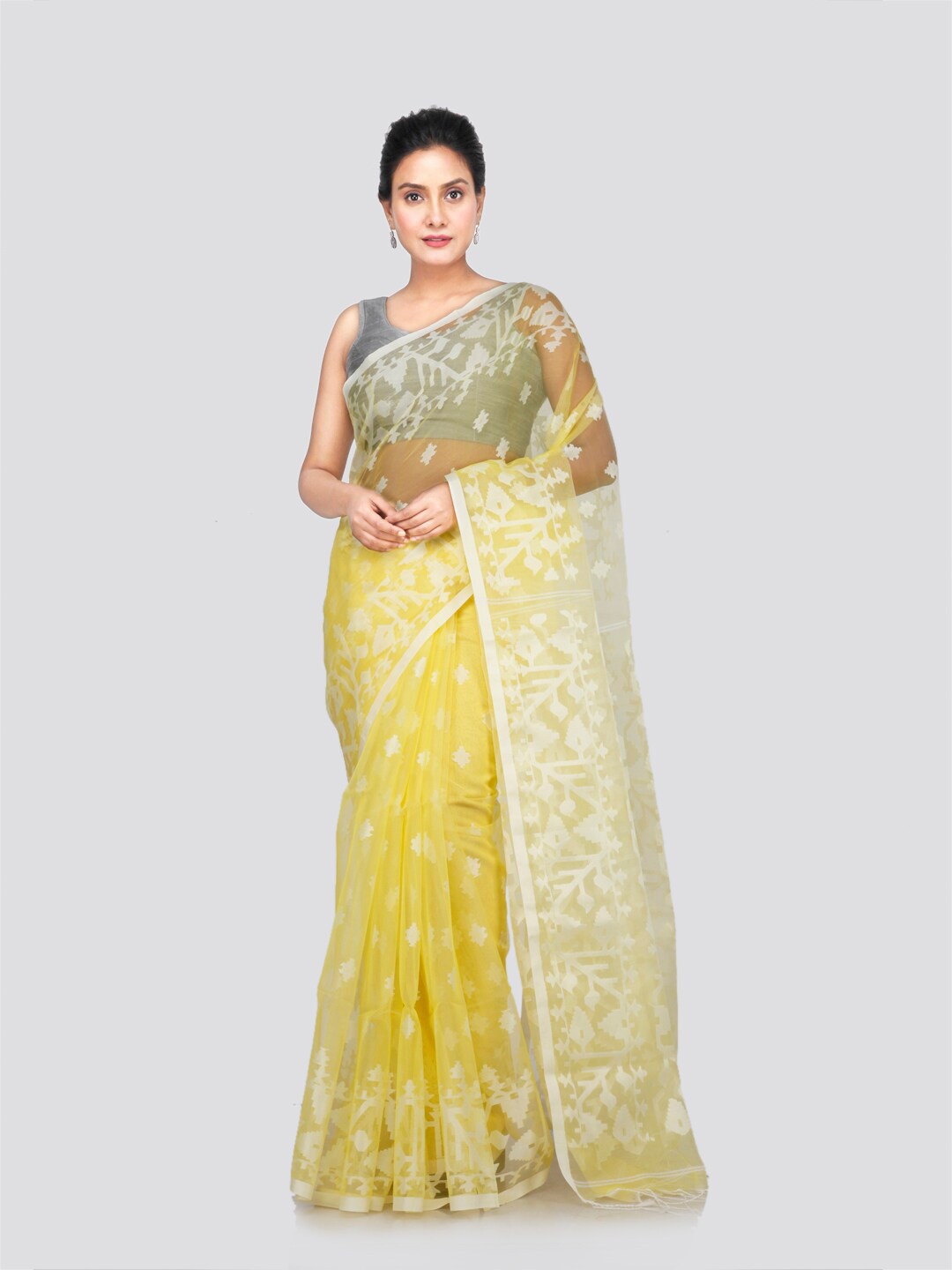 

PinkLoom Floral Woven Design Jamdani Saree, Yellow