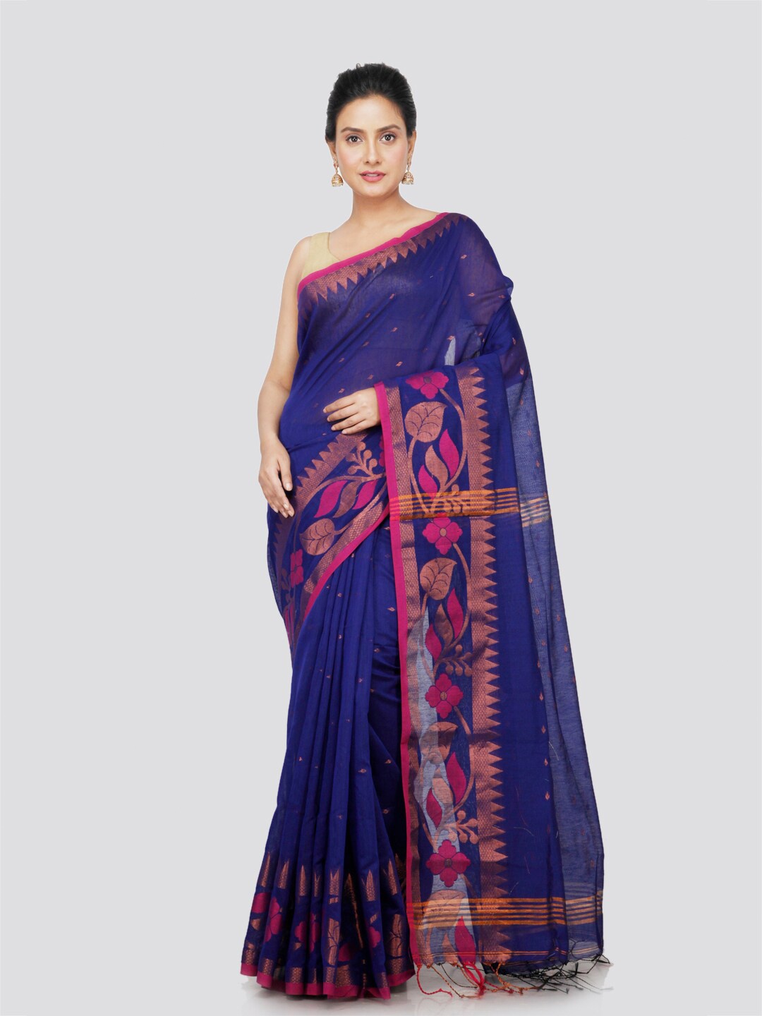 

PinkLoom Woven Design Pure Cotton Saree, Blue