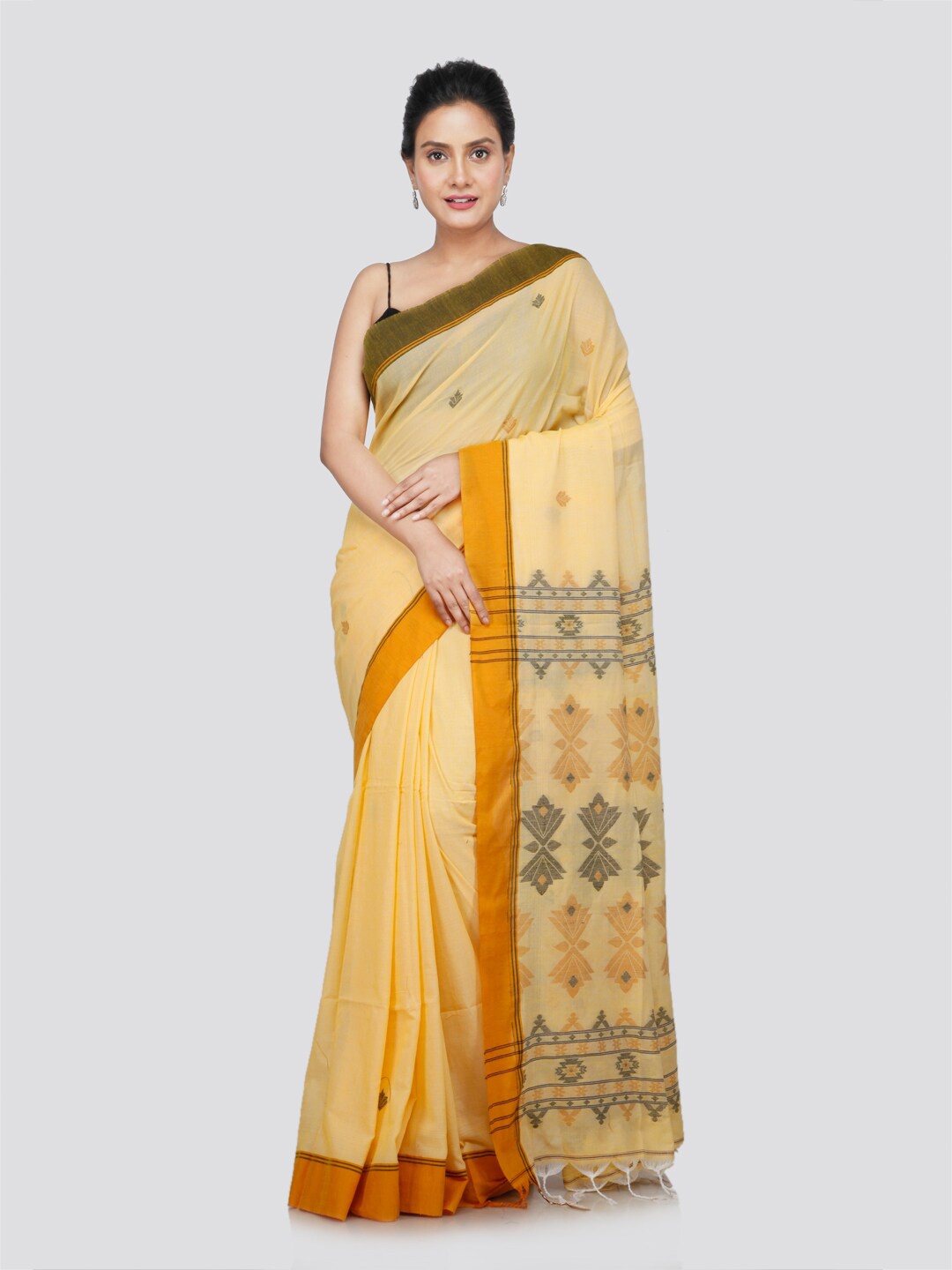 

PinkLoom Floral Pure Cotton Saree, Beige