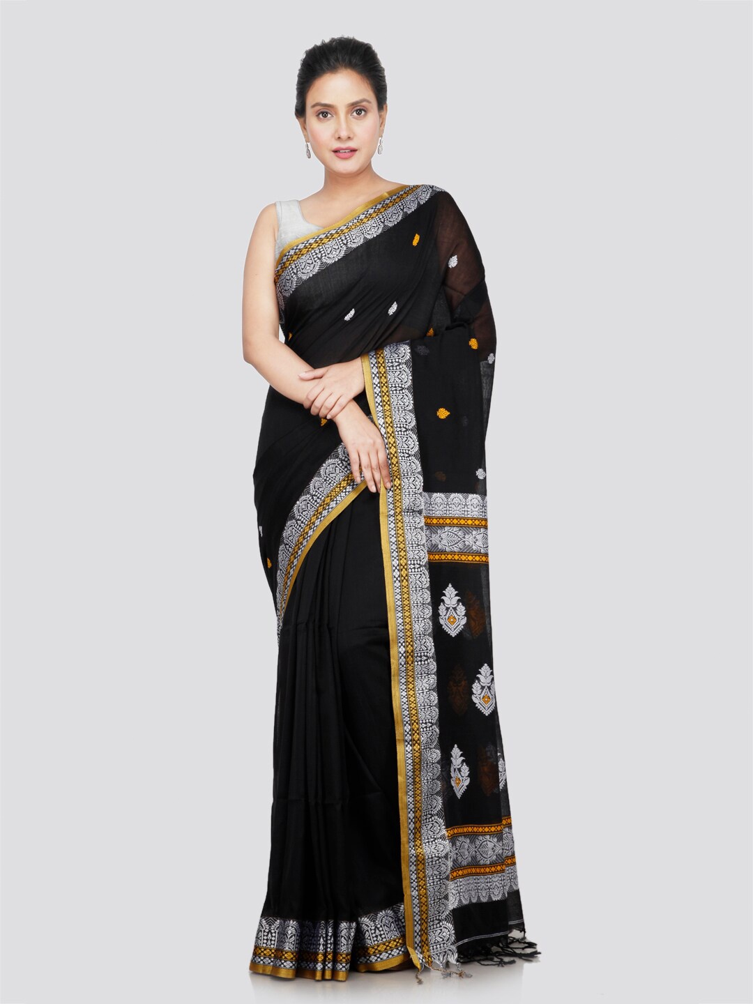 

PinkLoom Floral Woven Design Pure Cotton Saree, Black