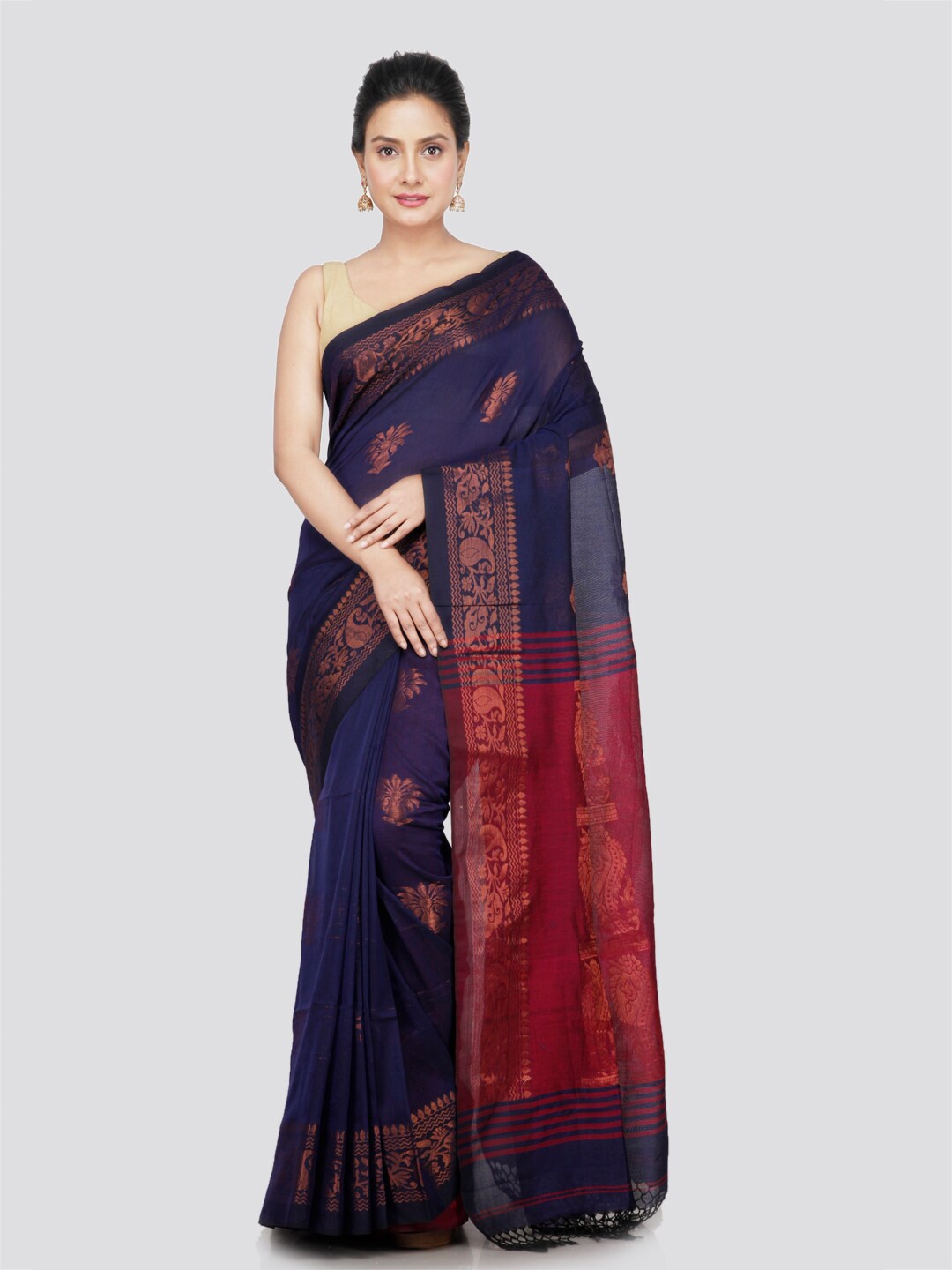 

PinkLoom Ethnic Woven Design Zari Pure Cotton Saree, Blue