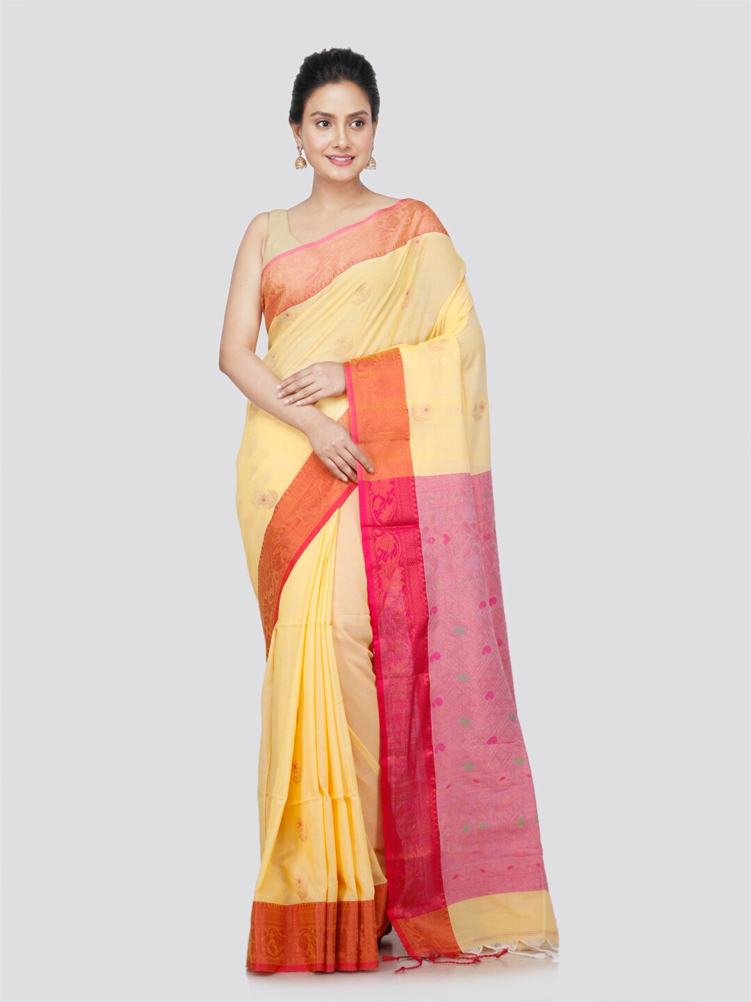 

PinkLoom Ethnic Motifs Woven Design Pure Cotton Saree, Yellow
