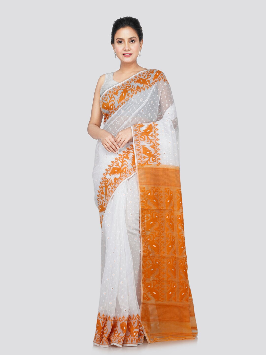 

PinkLoom Woven Design Pure Cotton Jamdani Saree, White