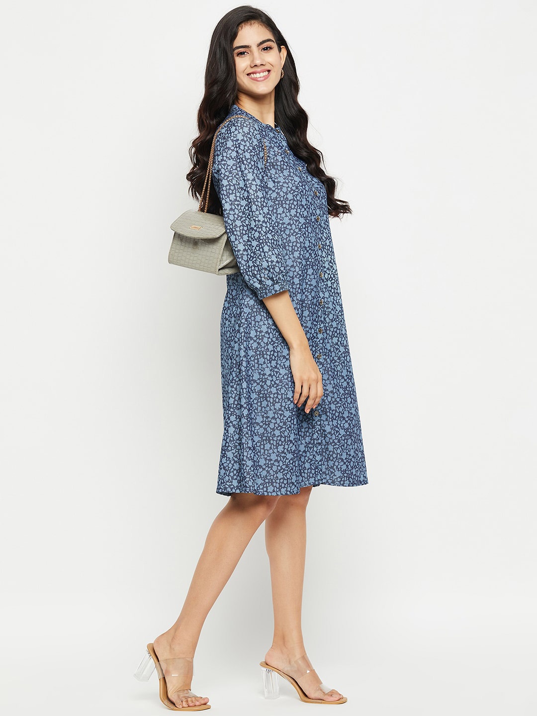 

Ruhaans Abstract Printed Denim A-Line Dress, Blue