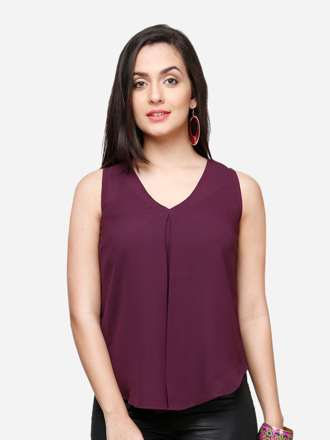 

V&M V-Neck Sleeveless Crepe Top, Purple