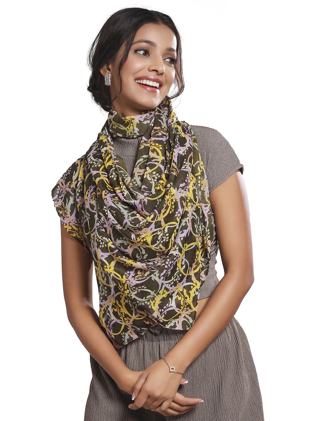 

CrossKulture Women Floral Printed Scarf, Brown