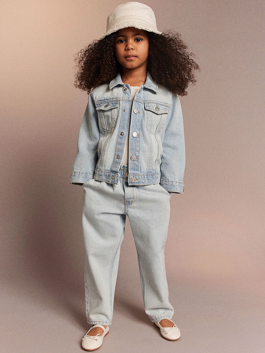 

H&M Girls Pure Cotton Twill Bucket Hat, White