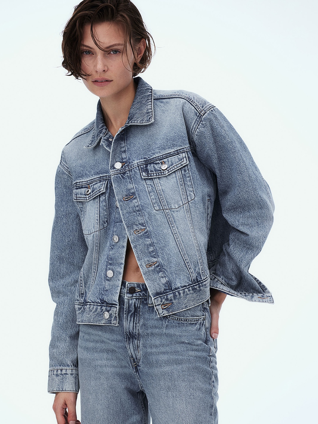 

H&M Pure Cotton Short Denim Jacket, Blue