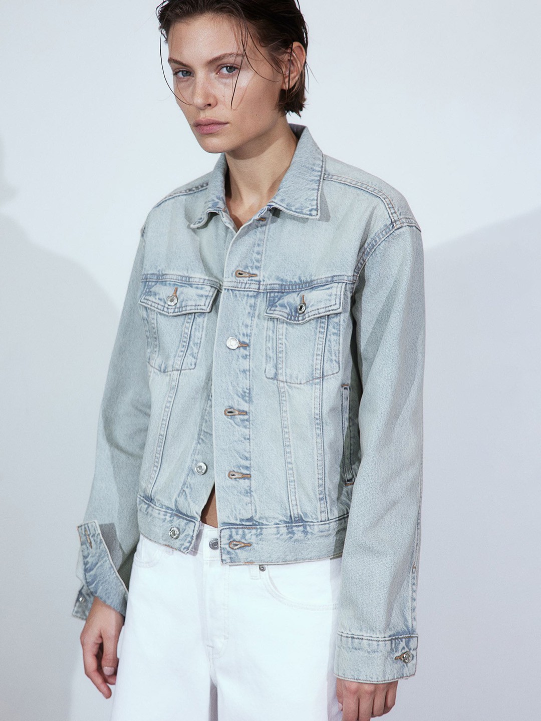 

H&M Pure Cotton Short Denim Jacket, Blue