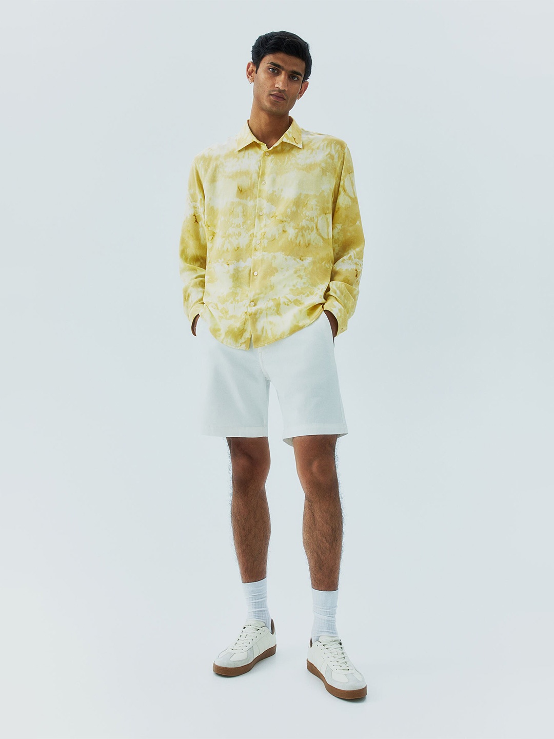 

H&M Loose Fit Patterned Lyocell Shirt, Yellow